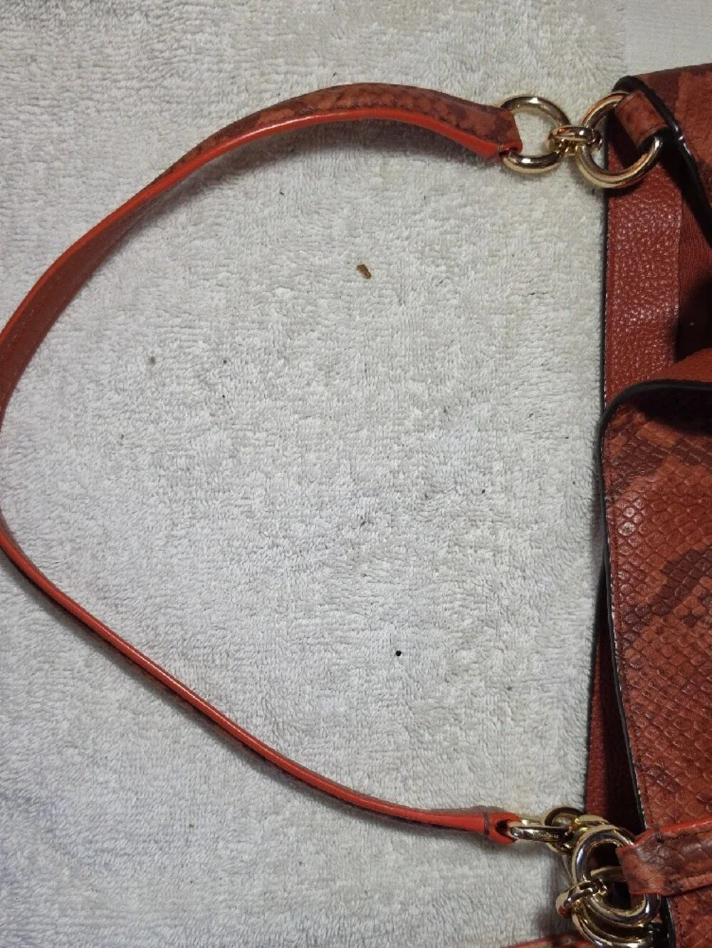 Coach Rust Leather Shoulder Bag with Snakeskin-Print Trim